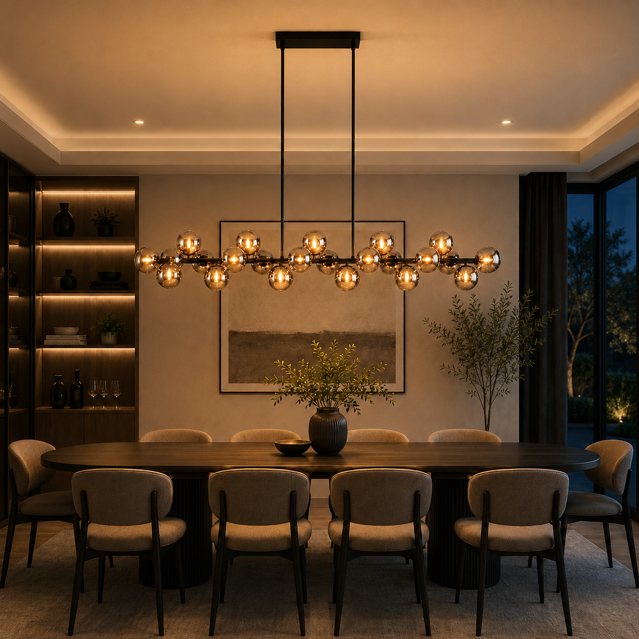 SILFA 1800mm LED Smoke Glass Pendant Light 22-Lights G9 Dimmable Dinning Table