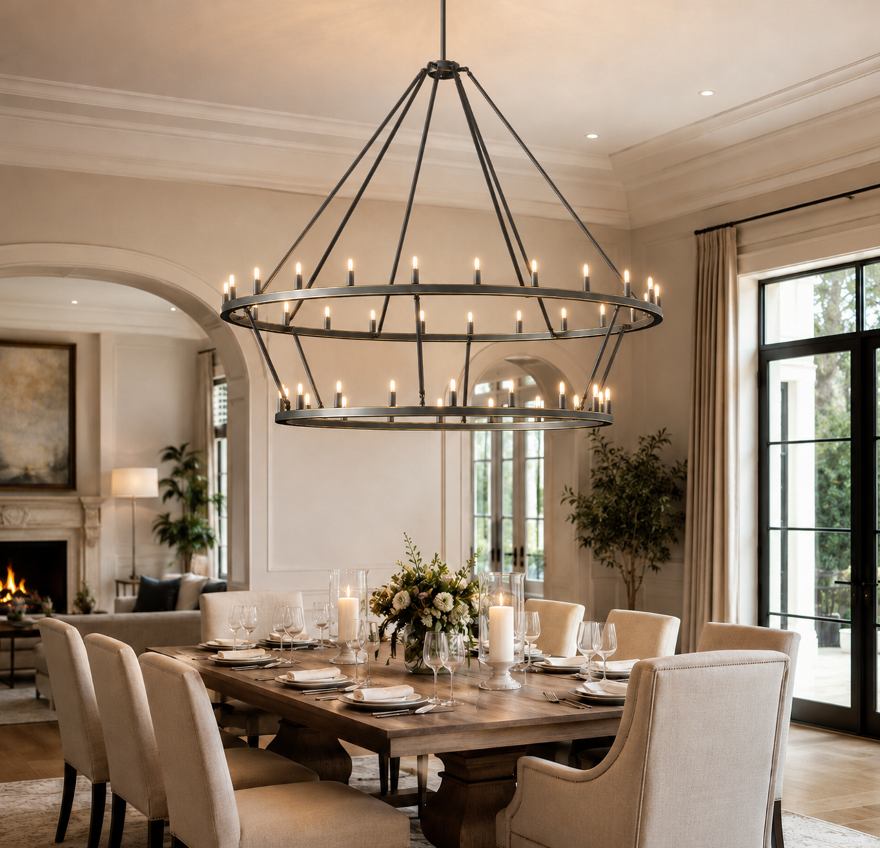 ALVA 42-Light Antique 2 Tier Farmhouse Wagon Wheel Chandelier E14