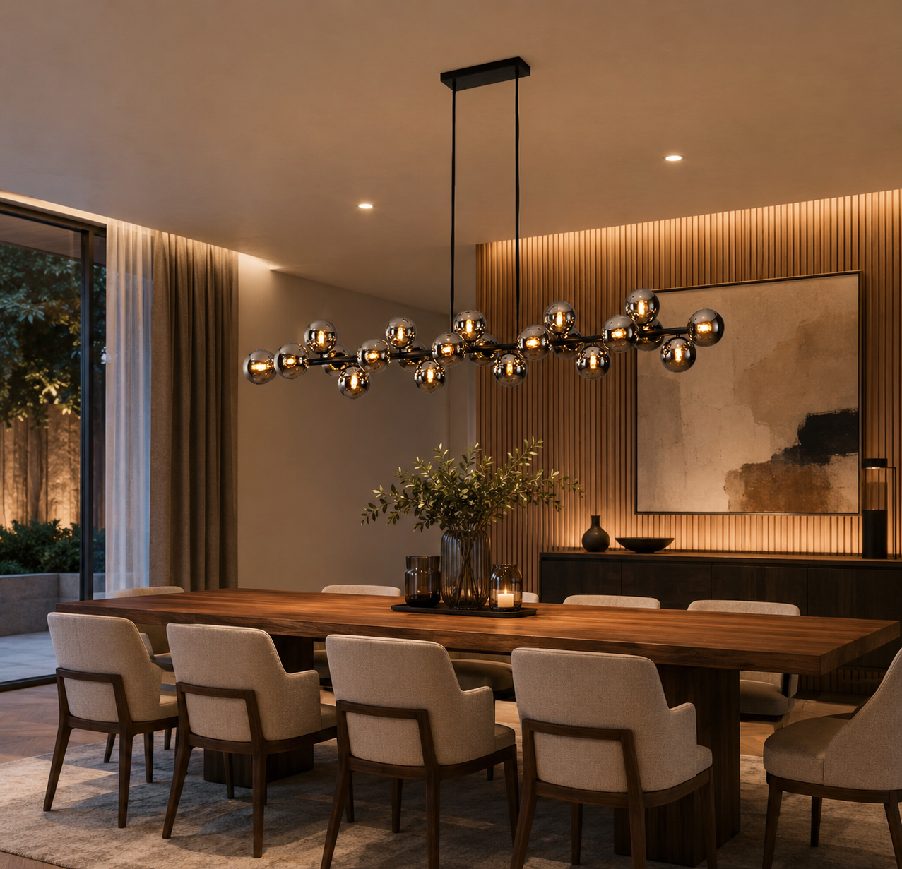 SILFA 1800mm LED Smoke Glass Pendant Light 22-Lights G9 Dimmable Dinning Table