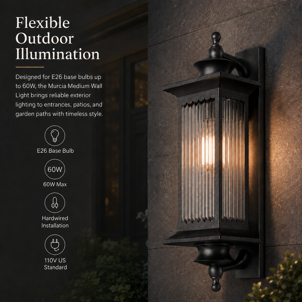Murcia Large and Medium Traditional Outdoor Exterior Wall Light Matt Black E27 IP44