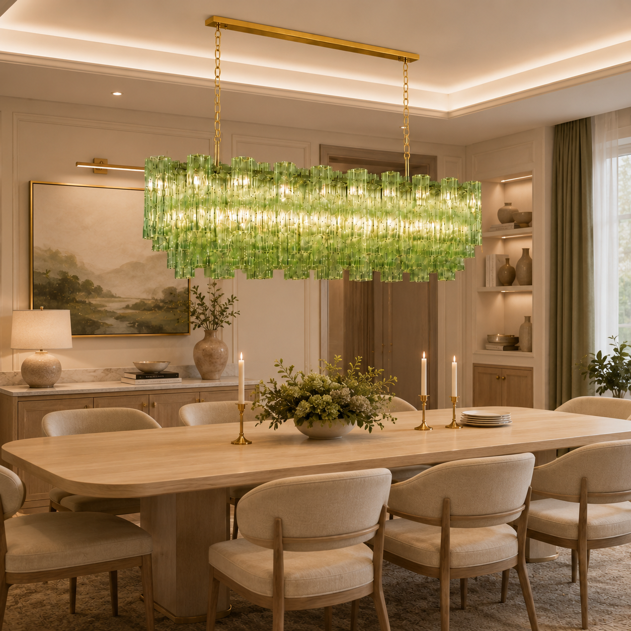 ANETTA Rectangular Hand Craft Glass Pendant Light Chandeliers Kitchen Dinning Table Dimmable - 7Pandas Australia