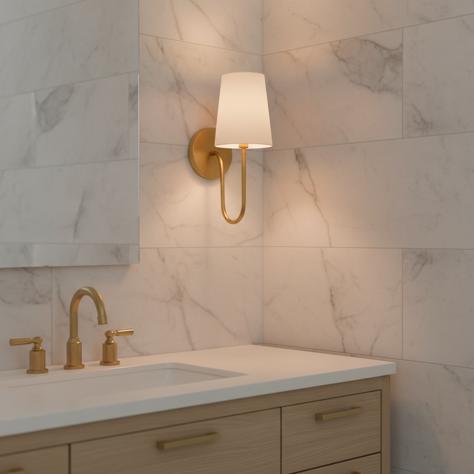 JOSE Contemporary Provincial Style Interior Wall Light with Fabric Shade Aged Brass - 7Pandas Australia