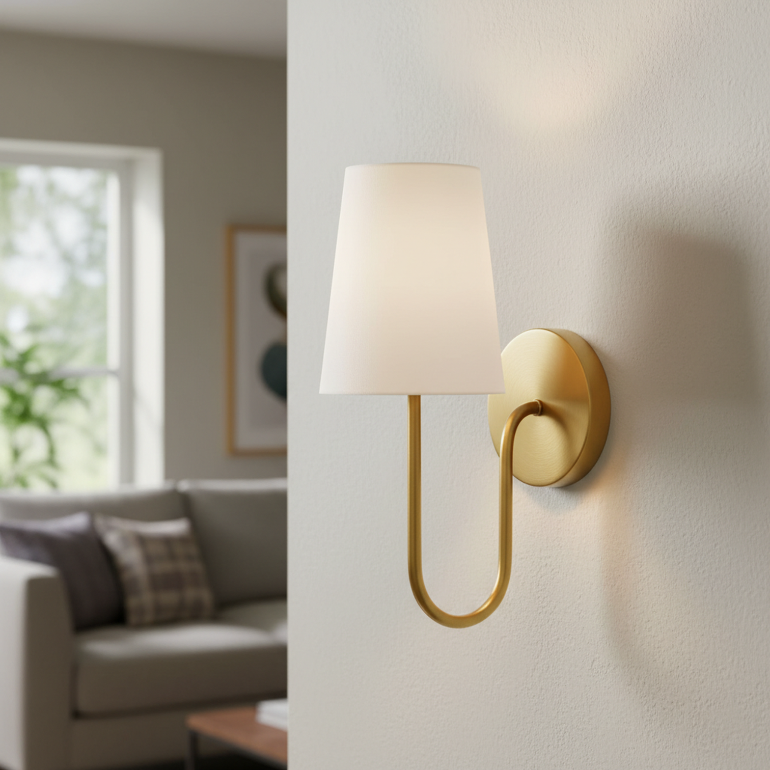 JOSE Contemporary Provincial Style Interior Wall Light with Fabric Shade Aged Brass - 7Pandas Australia