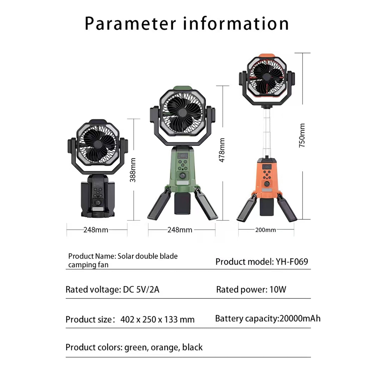 Outdoor Solar Portable Rechargeable double blade Camping Fan 20000mAh Remote Control - 7Pandas Australia