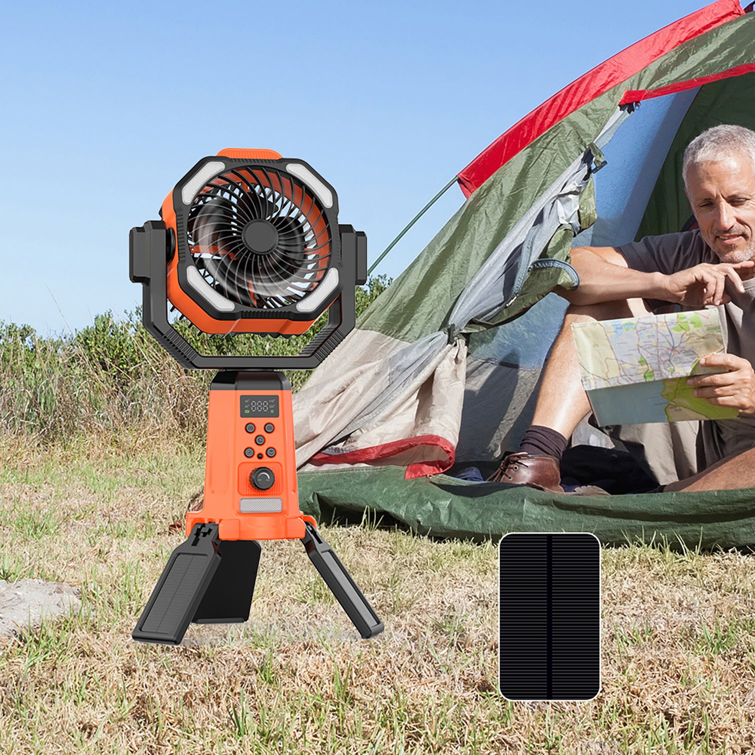 Outdoor Solar Portable Rechargeable double blade Camping Fan 20000mAh Remote Control - 7Pandas Australia