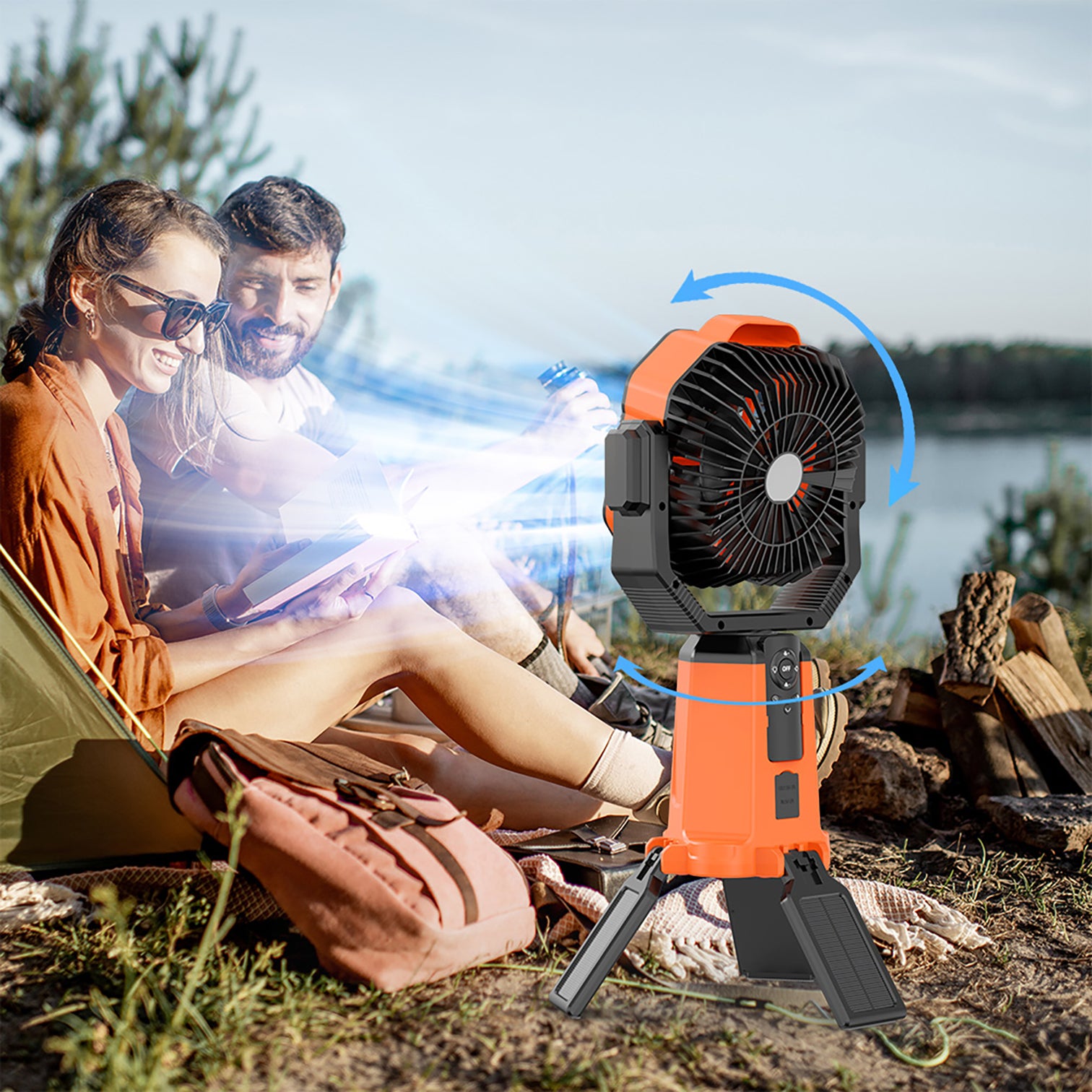 Outdoor Solar Portable Rechargeable double blade Camping Fan 20000mAh Remote Control - 7Pandas Australia