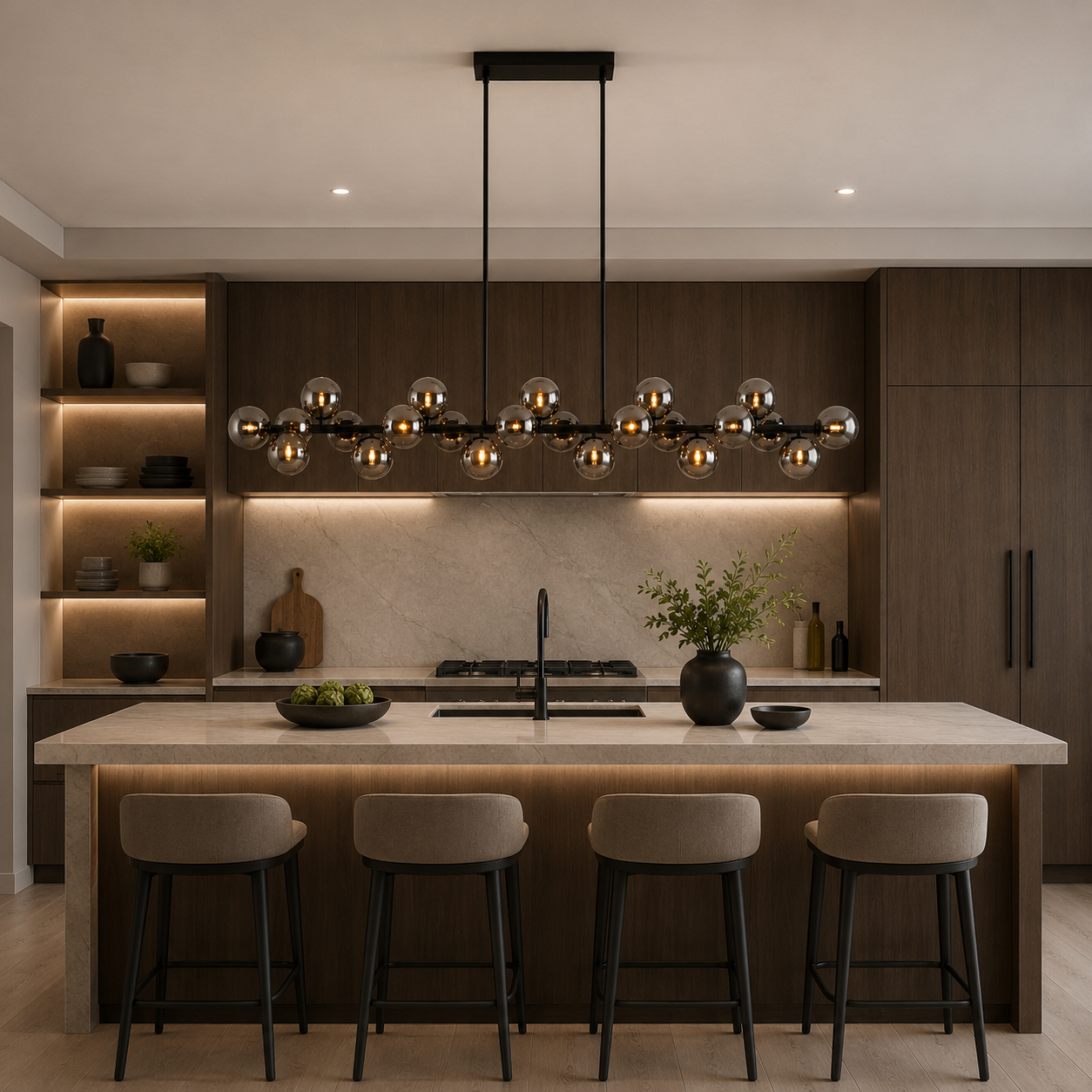 SILFA 1800mm LED Smoke Glass Pendant Light 22-Lights G9 Dimmable Dinning Table