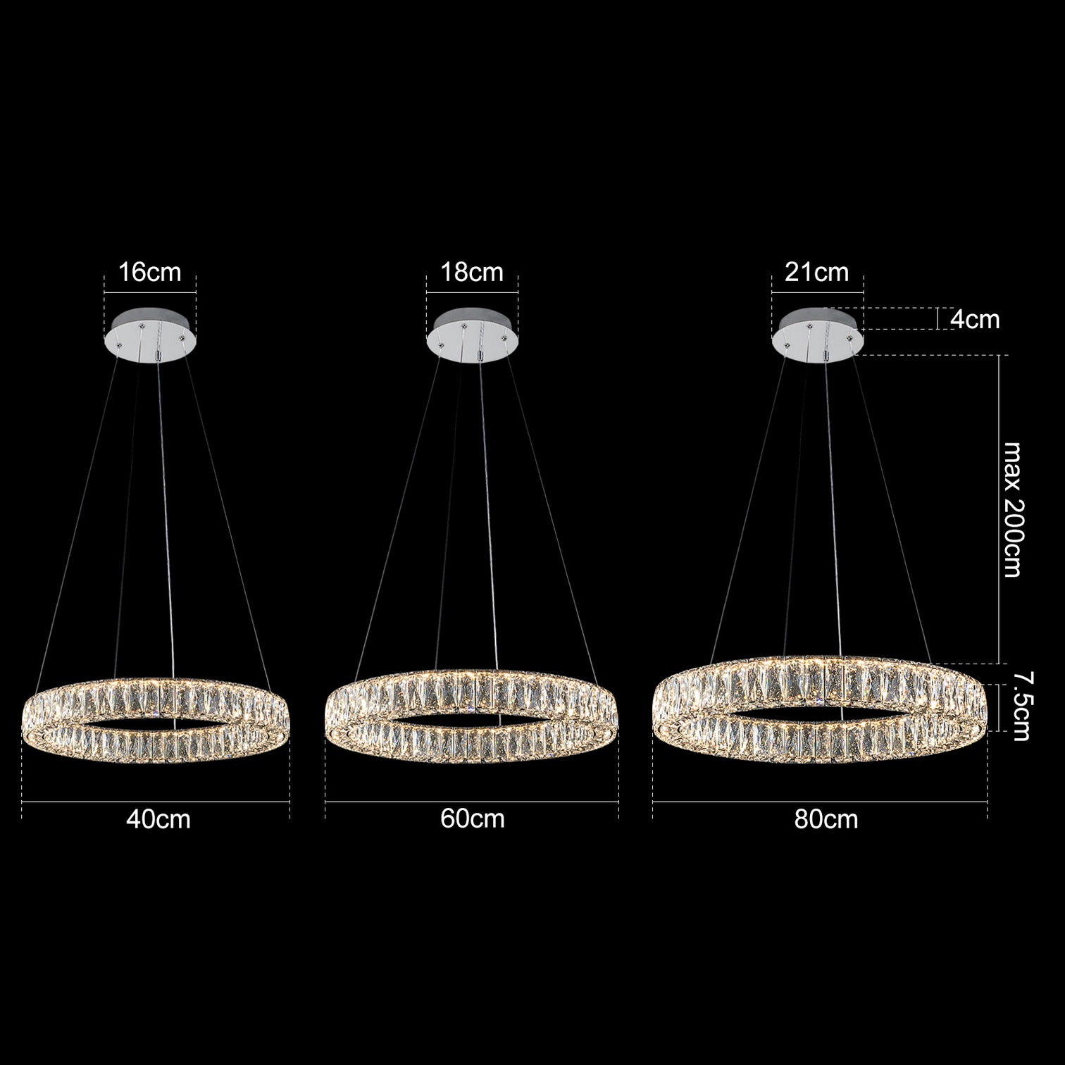 CASSIE LED Dimmable Round K9 Crystal Chandeliers 3CCT Living Room - 7Pandas Australia