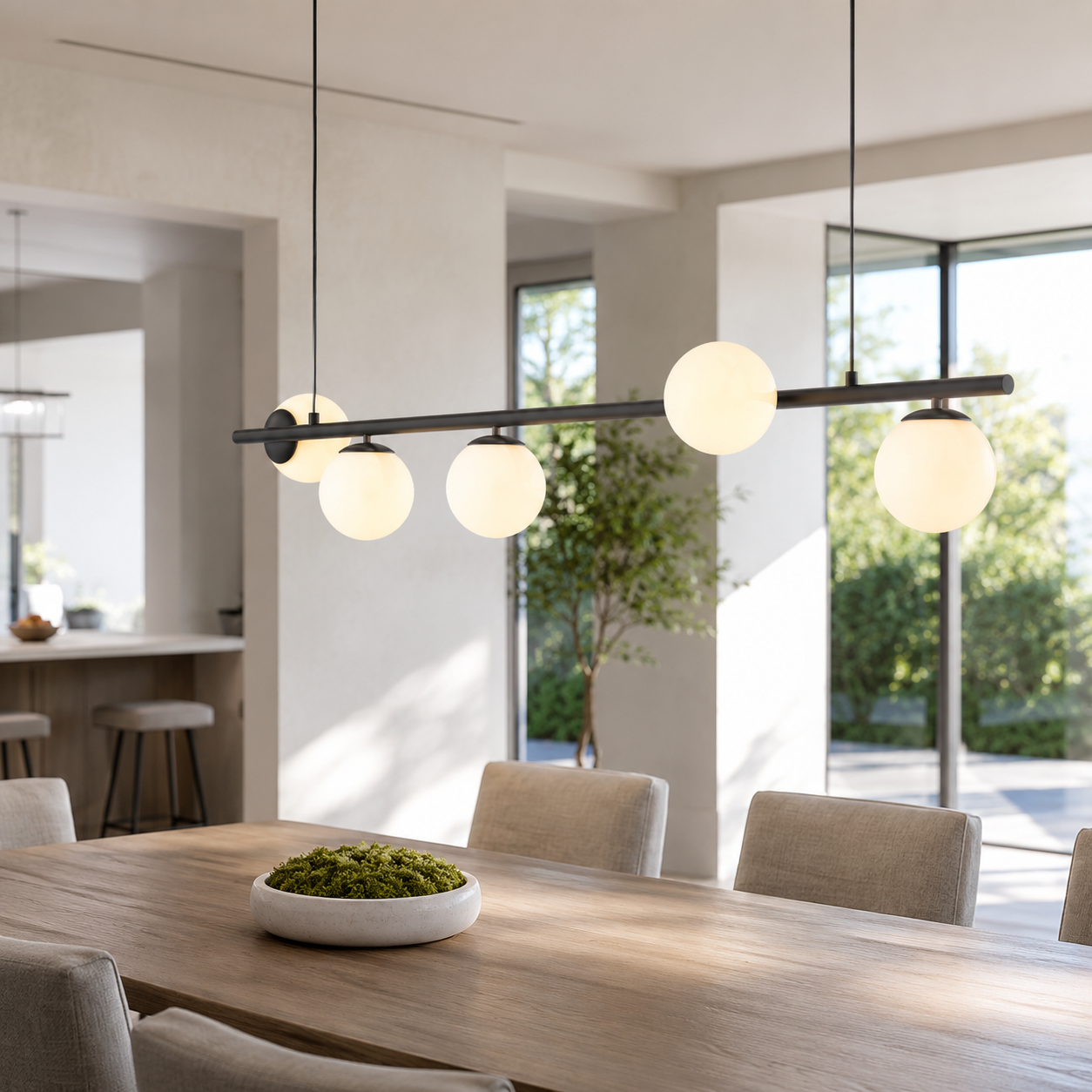 ANGELO 120cm Length Contemporary Pendant Light 5*G9 Base Black Aged Brass - 7Pandas Australia