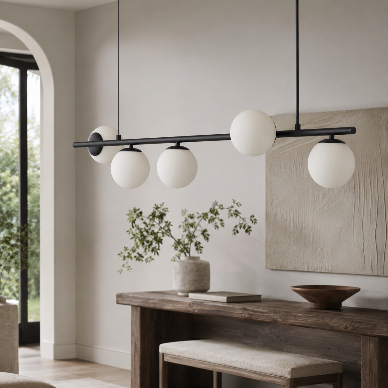 ANGELO 120cm Length Contemporary Pendant Light 5*G9 Base Black Aged Brass - 7Pandas Australia