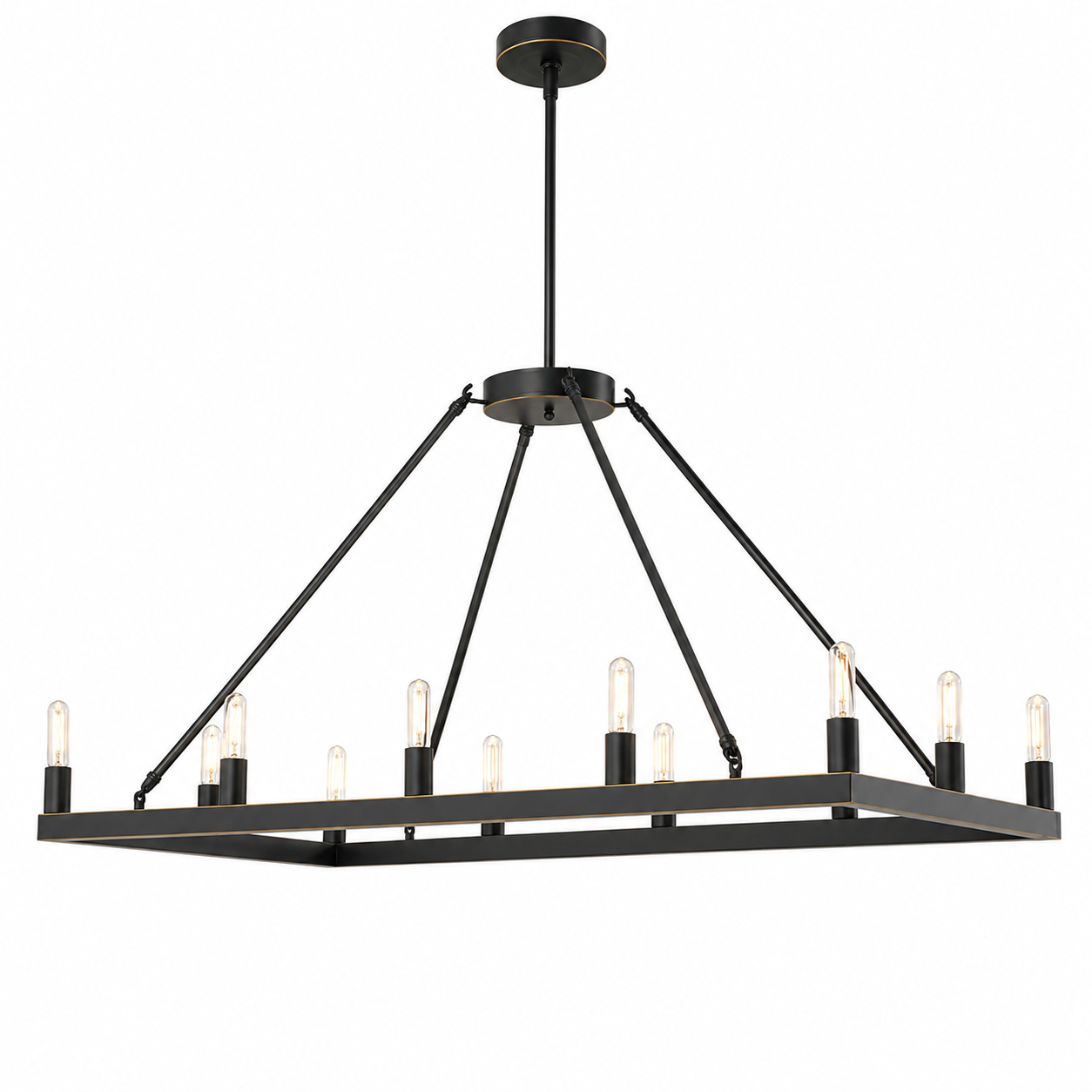 ALVA 12-Light Bronze Antique Style Rectangular Farmhouse Chandelier E14