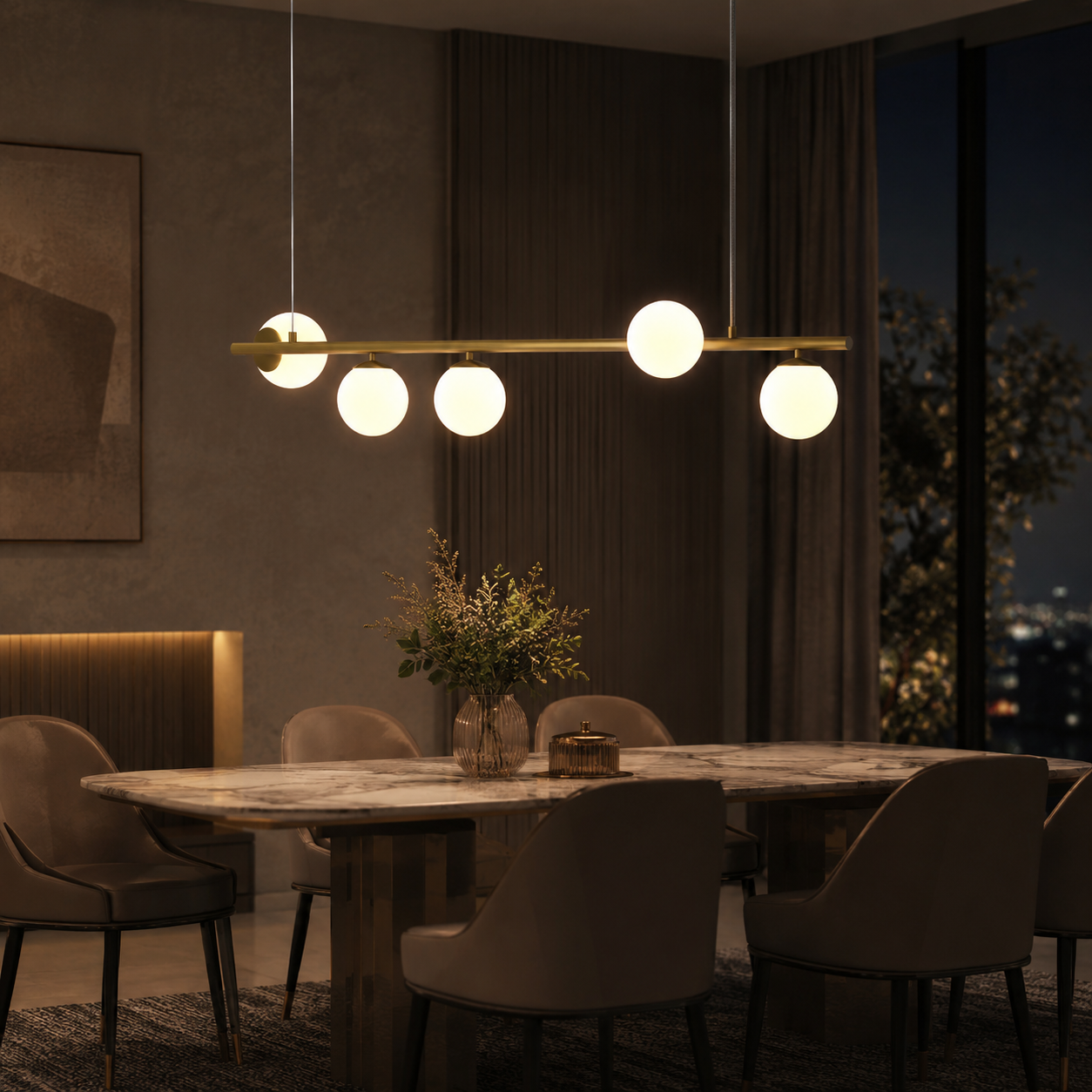 ANGELO 120cm Length Contemporary Pendant Light 5*G9 Base Black Aged Brass - 7Pandas Australia