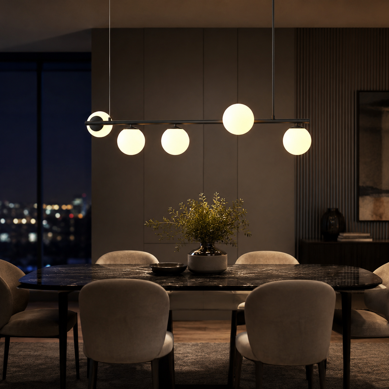 ANGELO 120cm Length Contemporary Pendant Light 5*G9 Base Black Aged Brass - 7Pandas Australia