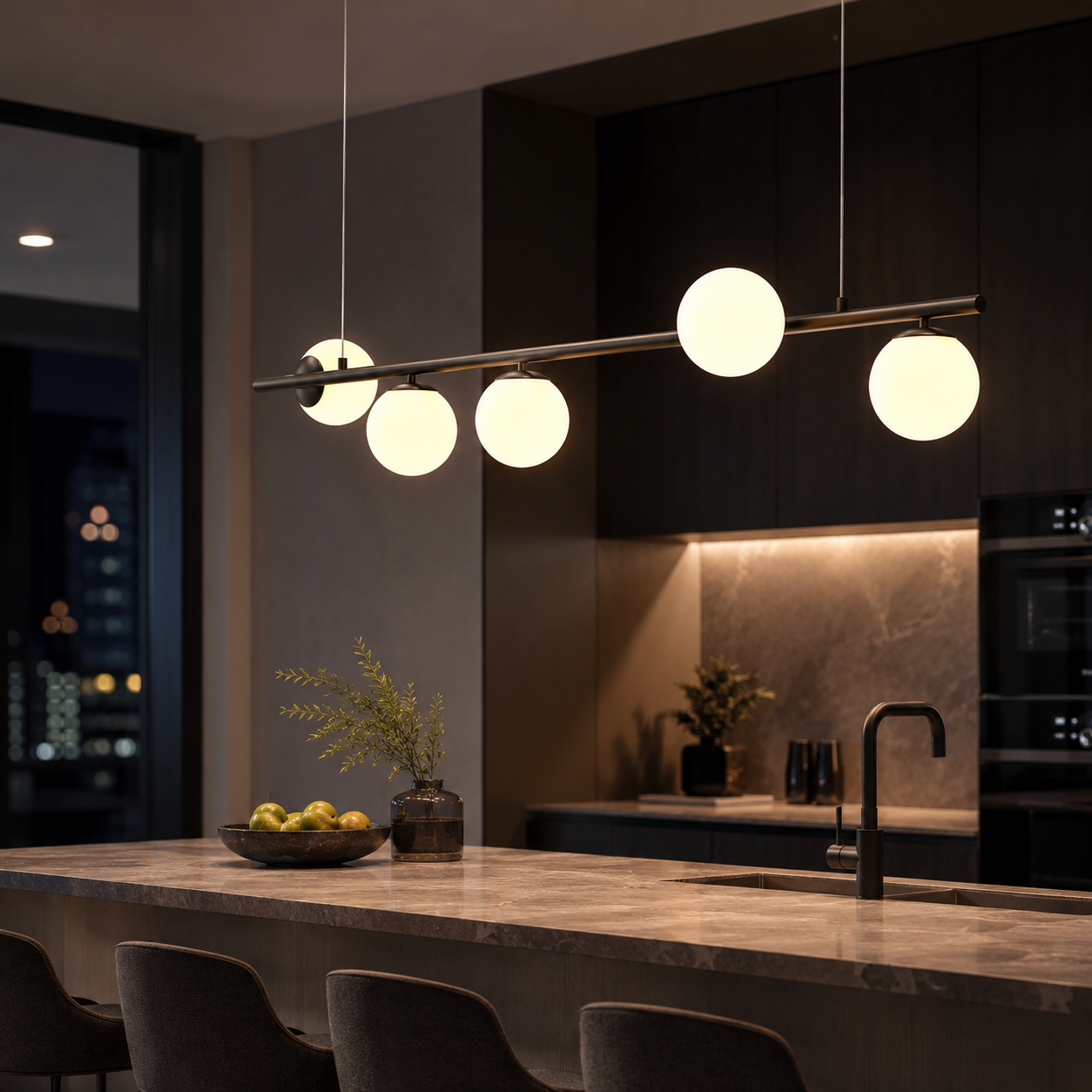 ANGELO 120cm Length Contemporary Pendant Light 5*G9 Base Black Aged Brass - 7Pandas Australia