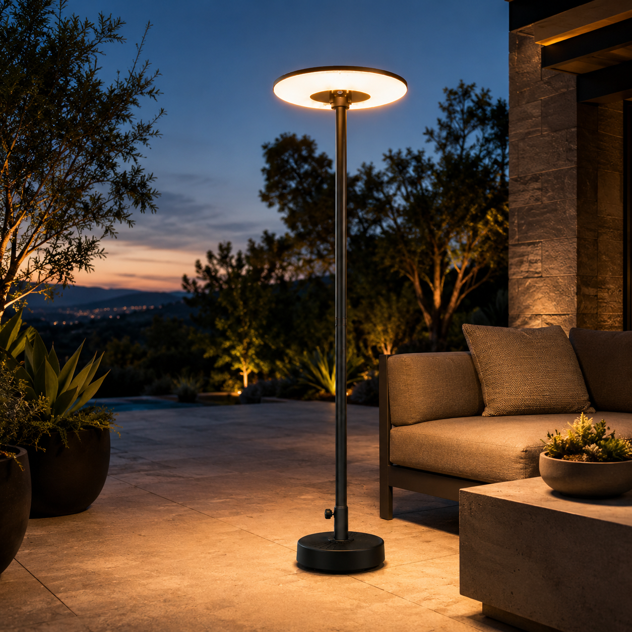MIRO Commercial Solar UFO Post Top Light 2.5M - 20W Monocrystalline Solar Panel, 16Ah LiFePO4 Battery, 324LED Dual-Color CCT, IP54 Waterproof Dusk-to-Dawn PIR Motion Sensor Garden Pathway Lighting - 7Pandas Australia