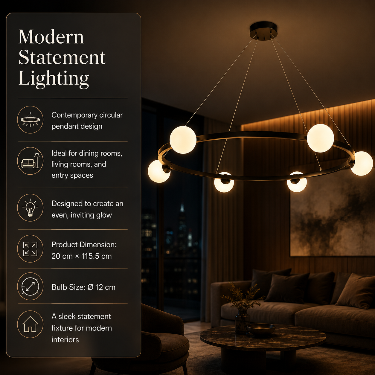 ANGELO 6-LIGHT 1050mm Diameter Round LED Contemporary Modern Style G9 Base