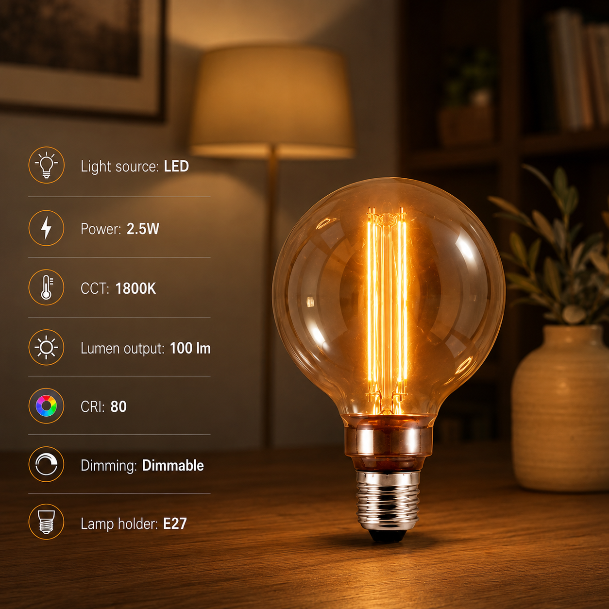 4PACK LED Vintage Style Filament G95 Globe 2.5W Dimmable Industrial Store - 7Pandas Australia