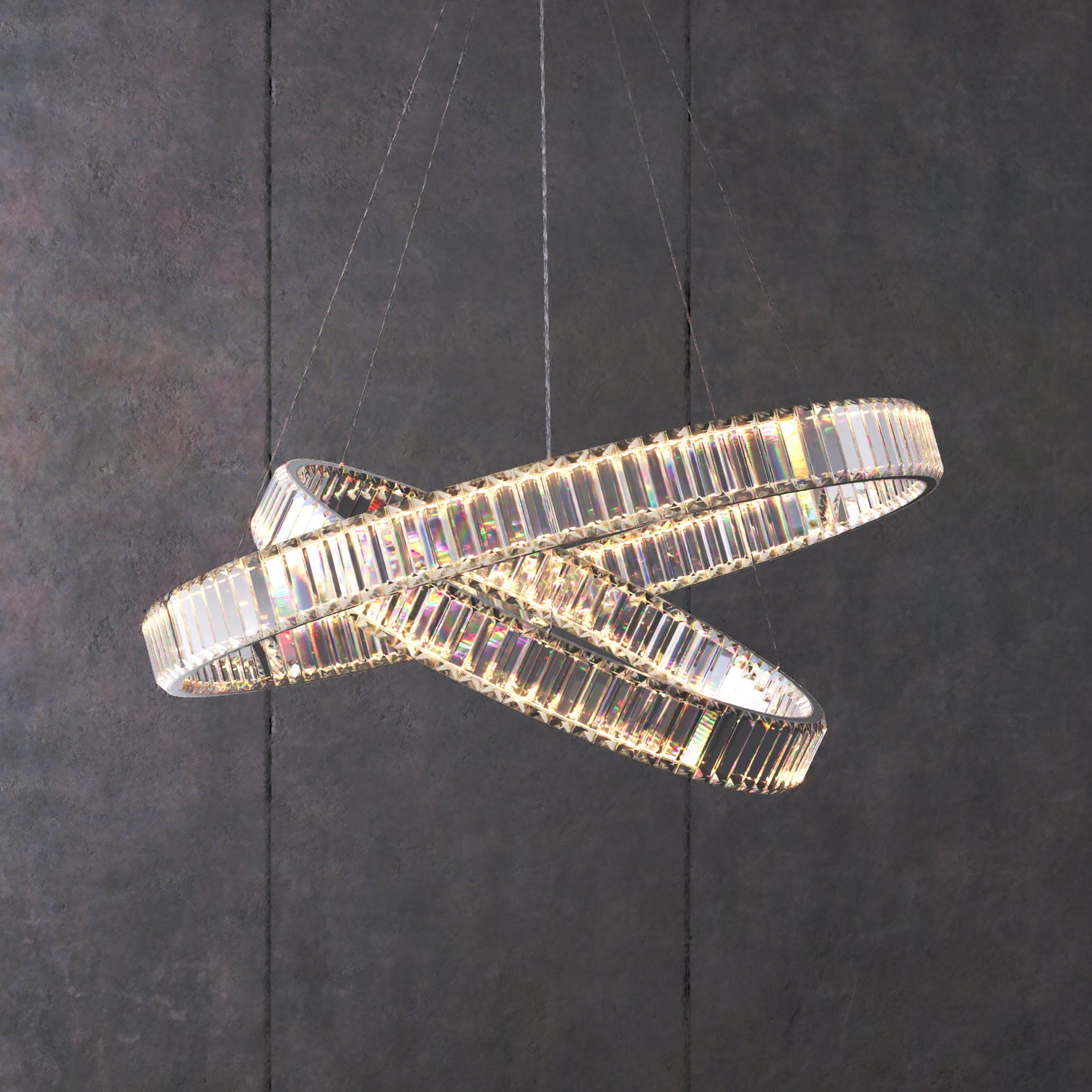 RING Double Layer Modern Style Round Crystal Chandelier Pendant Light Tri-color - 7Pandas Australia