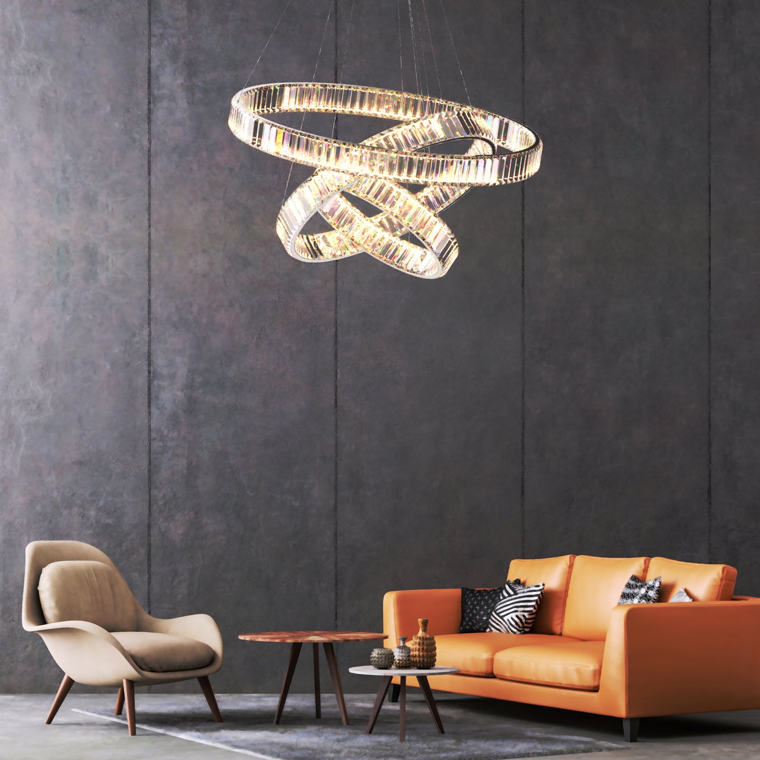 RING 3 Layers Modern Style Round Crystal Chandelier Pendant Light Tri-color - 7Pandas Australia