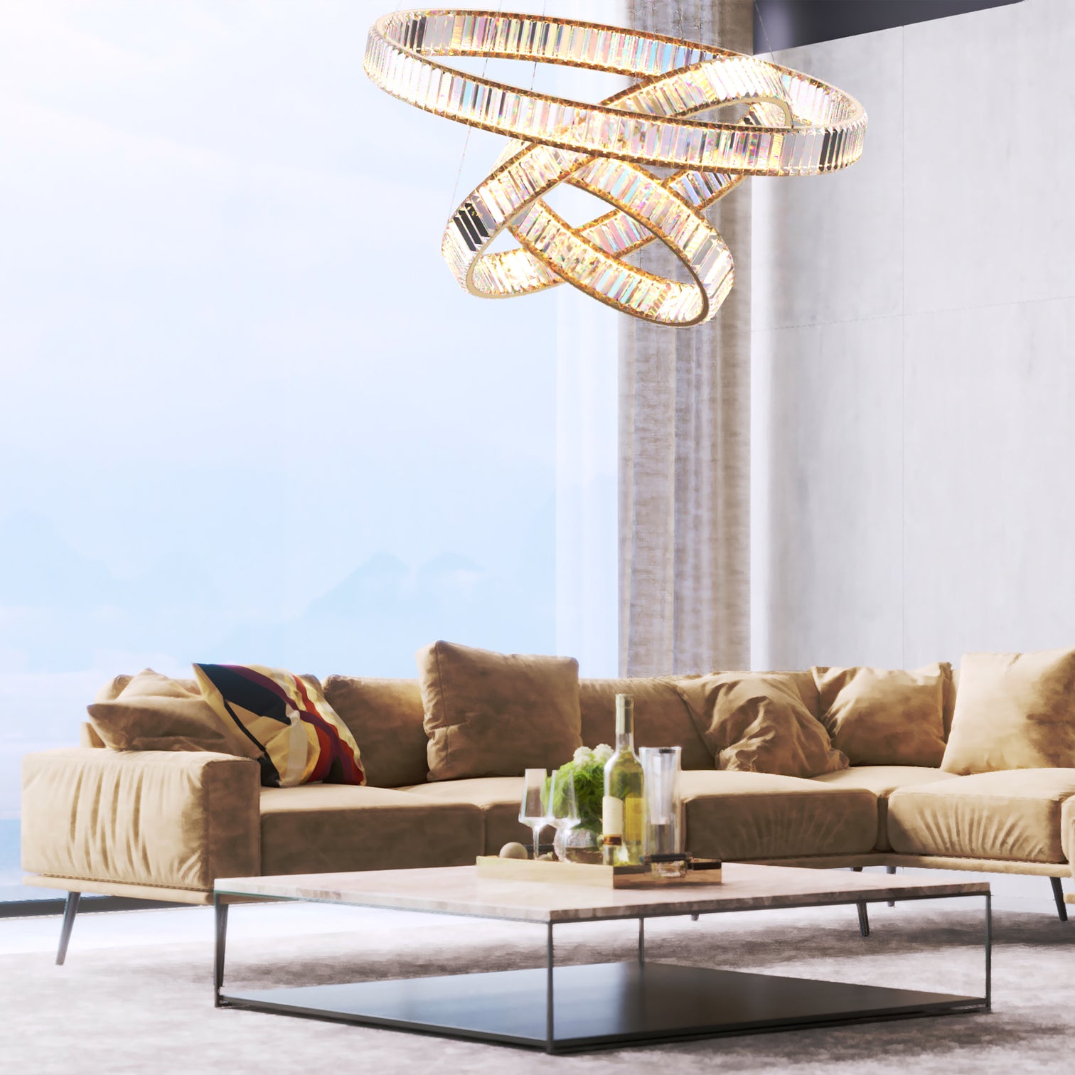 RING 3 Layers Modern Style Round Crystal Chandelier Pendant Light Tri-color - 7Pandas Australia