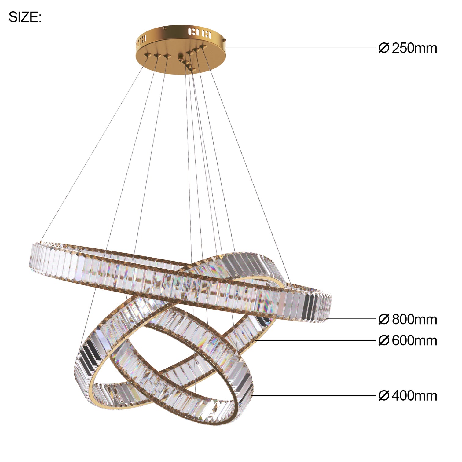 RING 3 Layers Modern Style Round Crystal Chandelier Pendant Light Tri-color - 7Pandas Australia