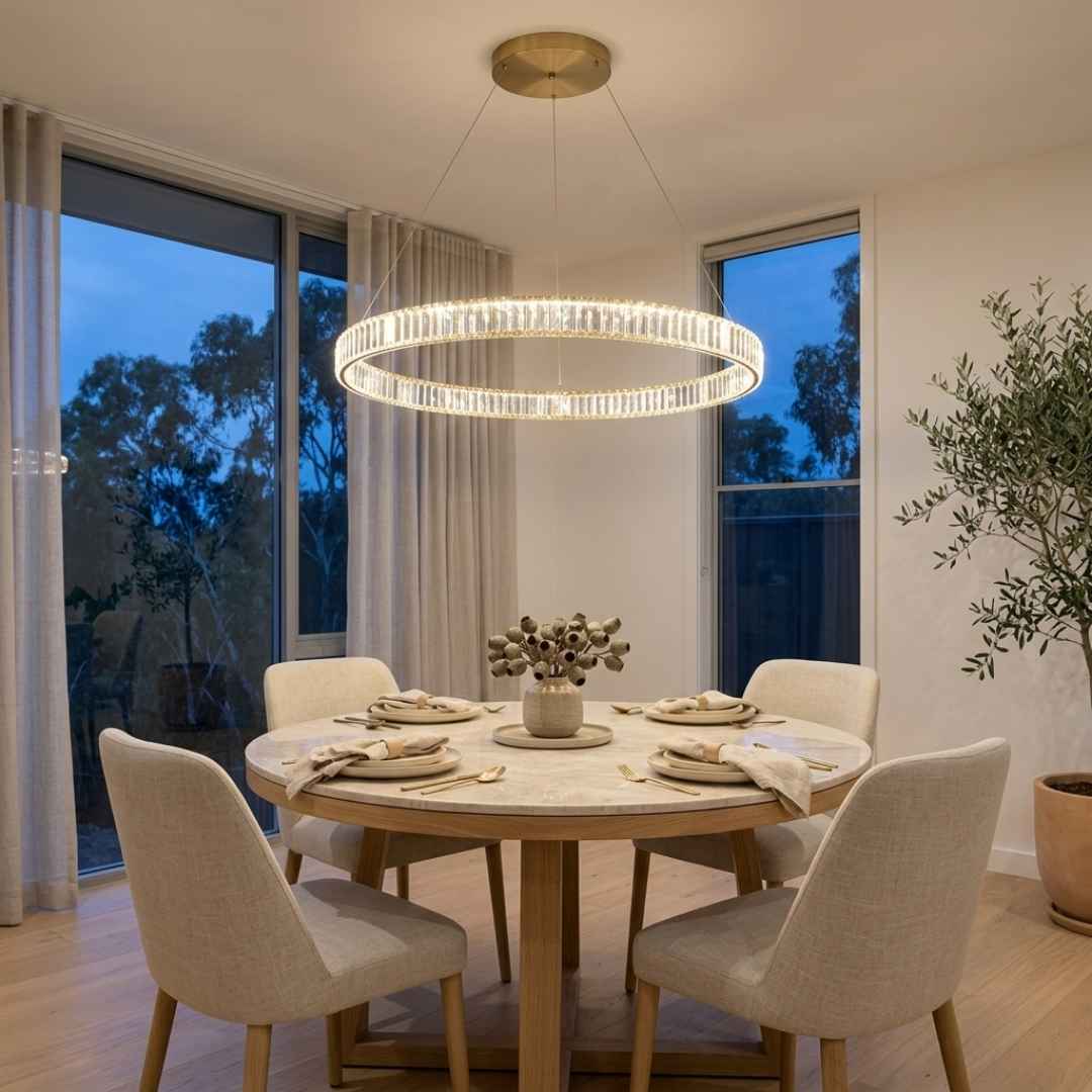 RING Round Halo Crystal LED Pendant Light Tri-Colour 3CCT Dimmable - 7Pandas Australia