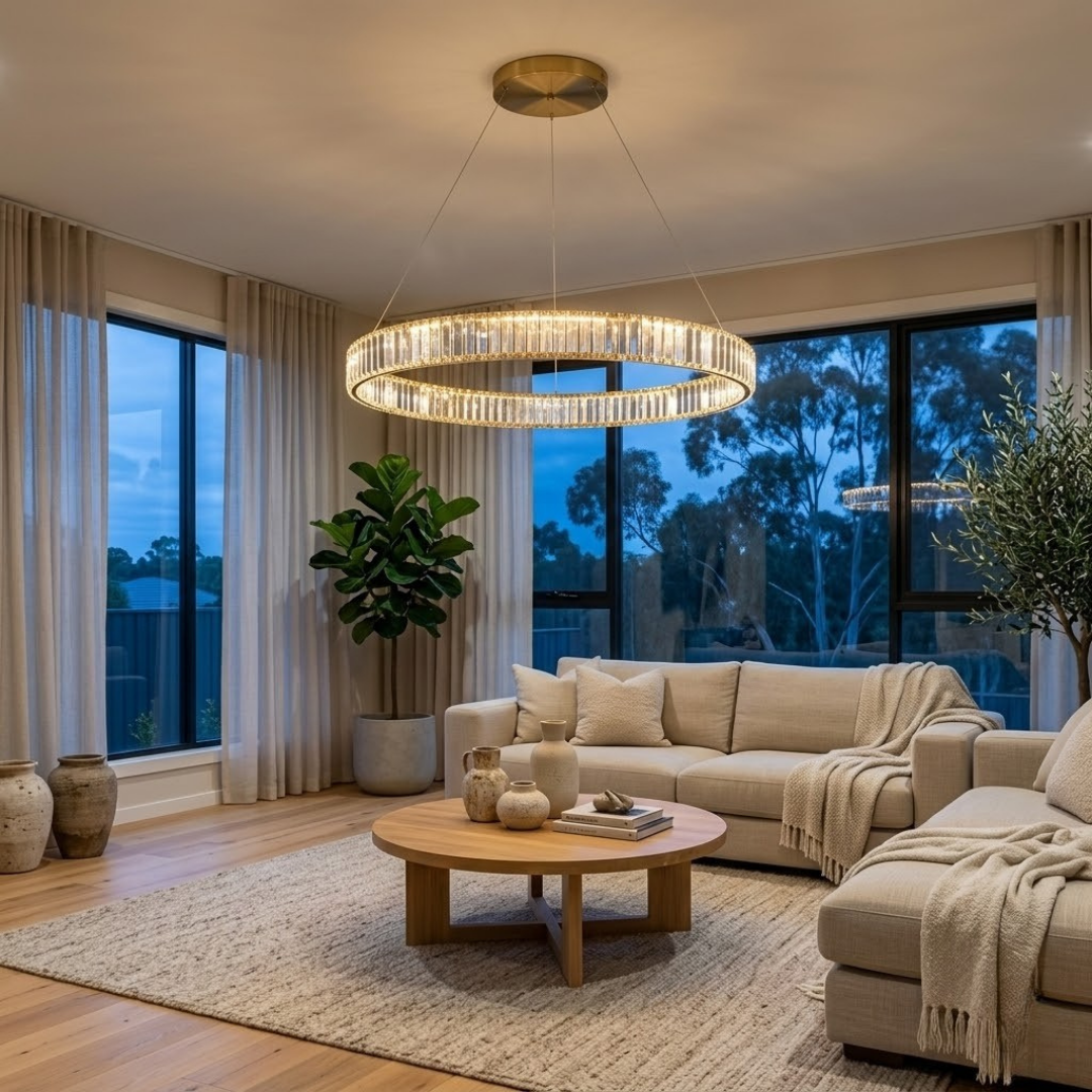 RING Round Halo Crystal LED Pendant Light Tri-Colour 3CCT Dimmable - 7Pandas Australia