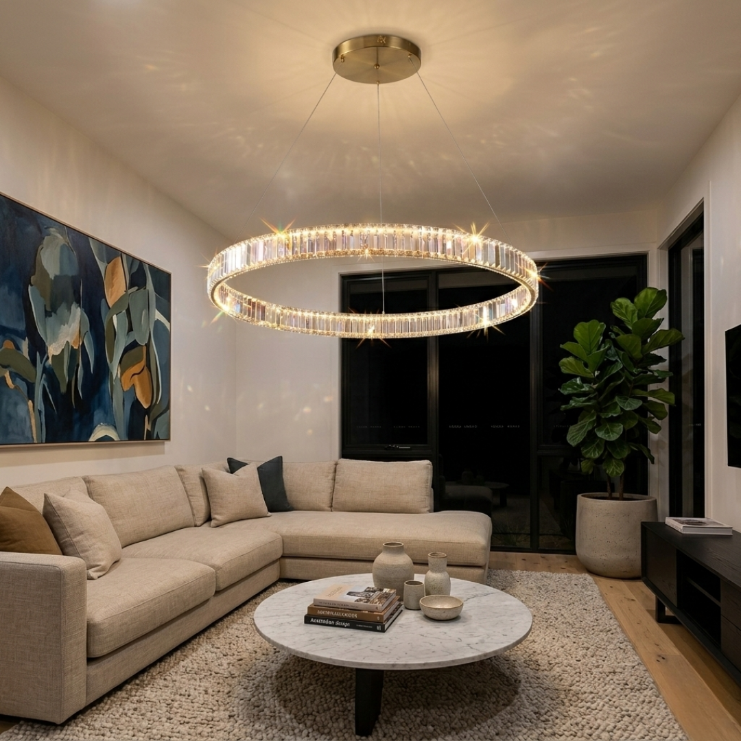 RING Round Halo Crystal LED Pendant Light Tri-Colour 3CCT Dimmable - 7Pandas Australia