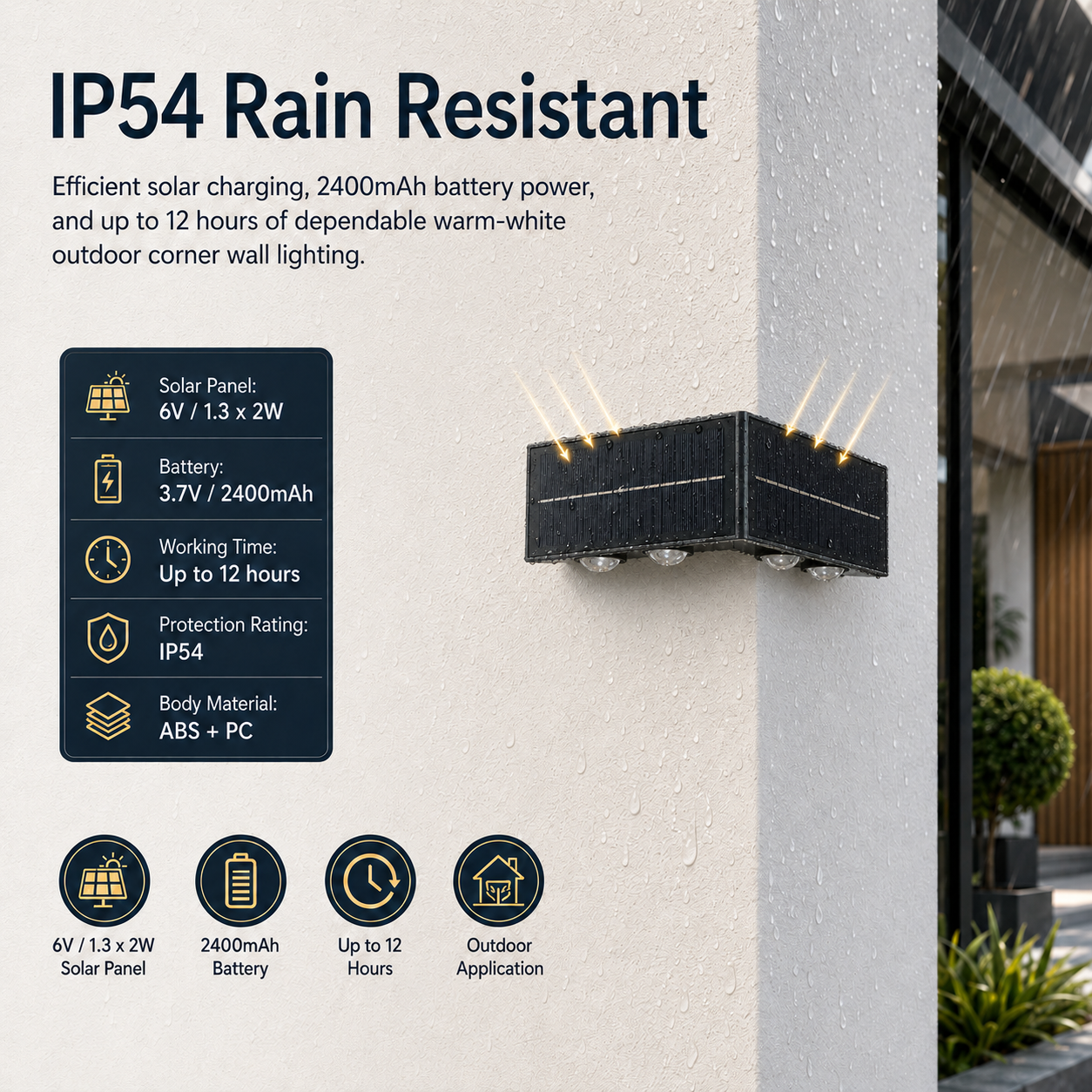 MANTIS outdoor solar up down light with 2400mAh battery and IP54 rain resistance
