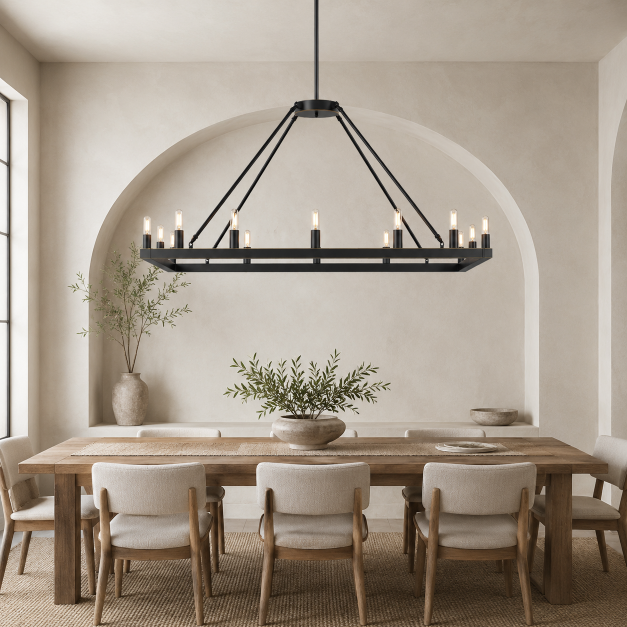 ALVA 12-Light Bronze Antique Style Rectangular Farmhouse Chandelier E14