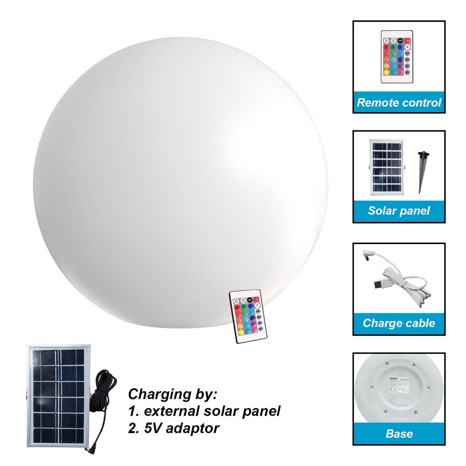Large Fullmoon Solar Ball RGB color with Solar Panel & remote Control - 7Pandas Australia