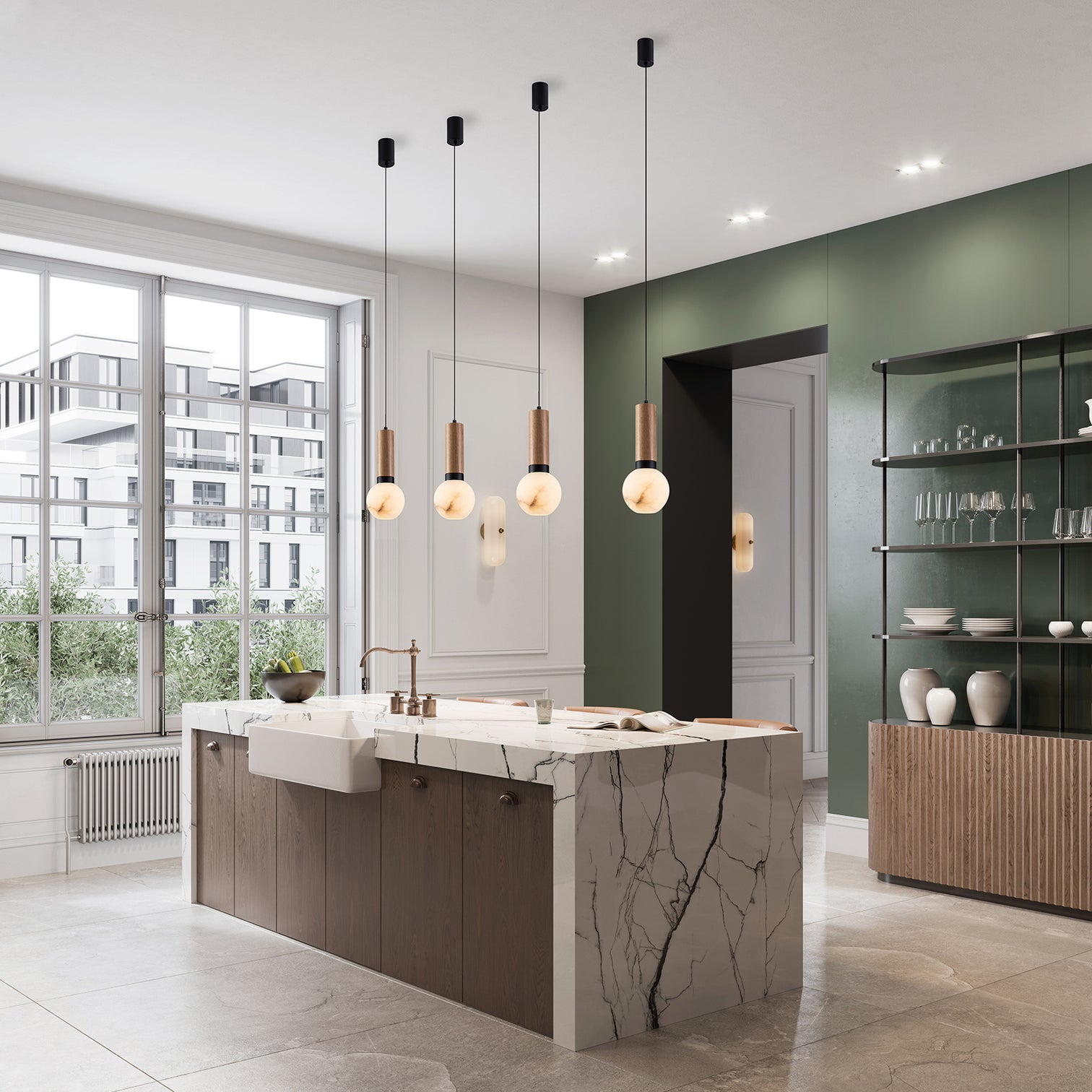 HERMAN LED Alabaster Stone Pendant Light Dimmable Kitchen Island Dining Table Bulb Included - 7Pandas Australia