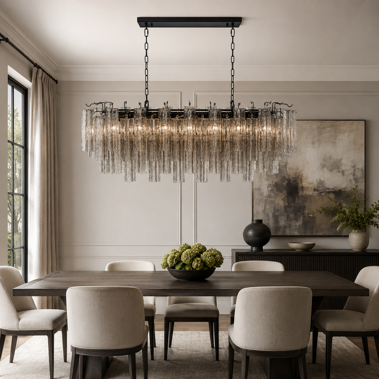 ANETTA Rectangular Hand Craft Glass Pendant Light Chandeliers Kitchen Dinning Table Dimmable - 7Pandas Australia