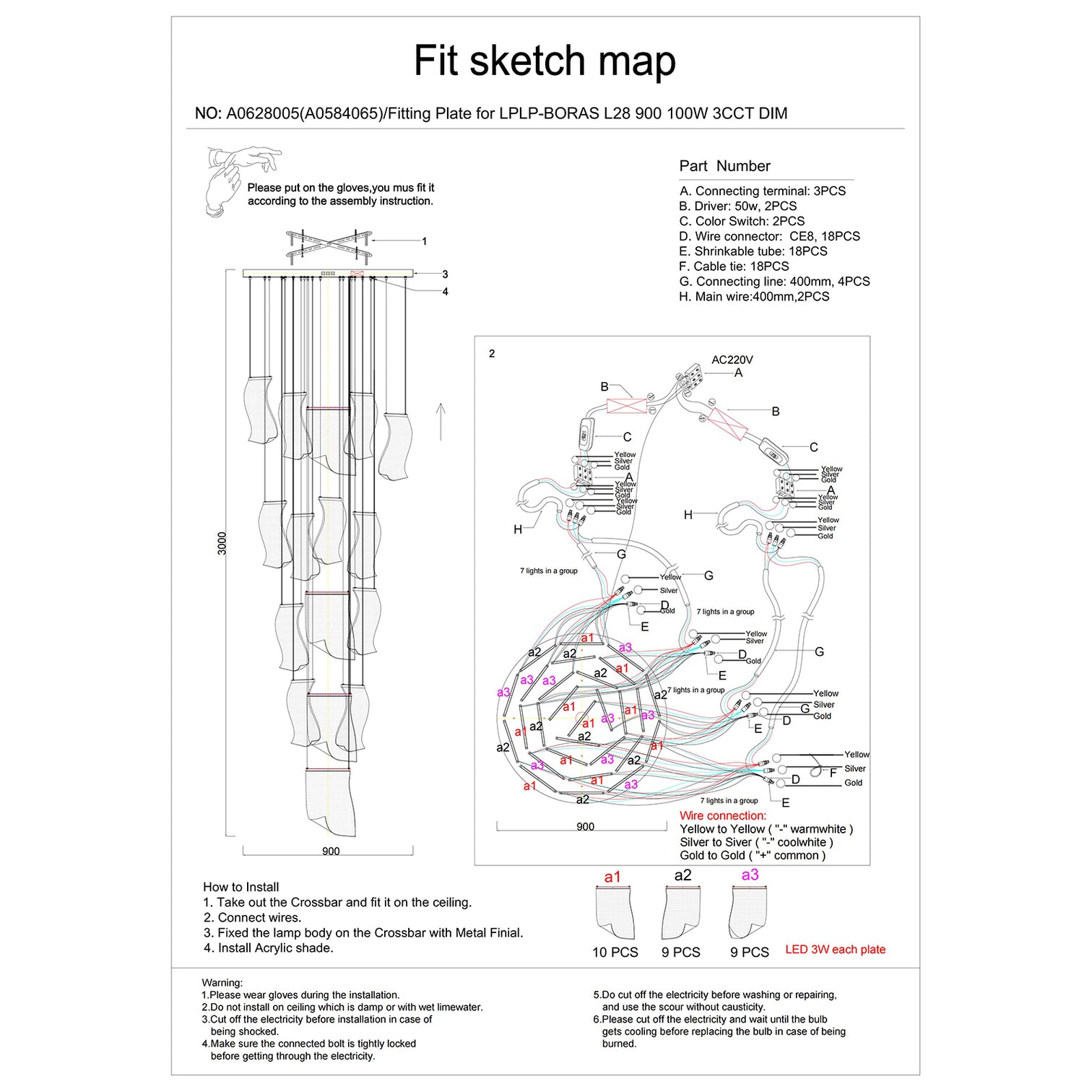 BORAS Modern High Ceiling Acrylic LED Chandelier 3CCT Dimmable - 7Pandas Australia