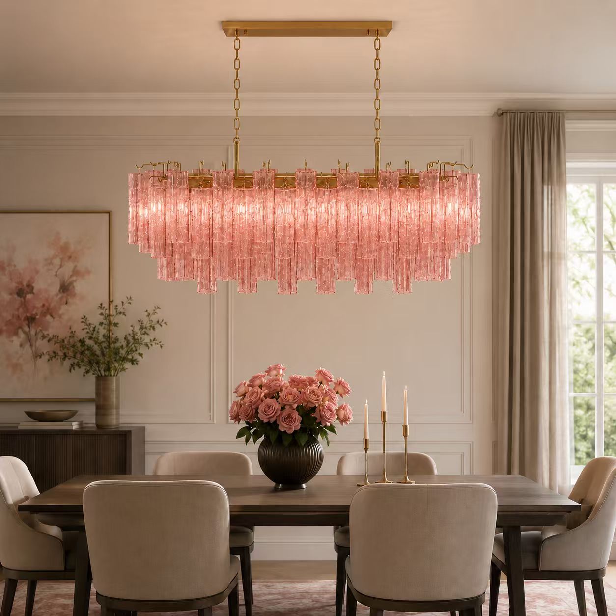 ANETTA Rectangular Hand Craft Glass Pendant Light Chandeliers Kitchen Dinning Table Dimmable - 7Pandas Australia