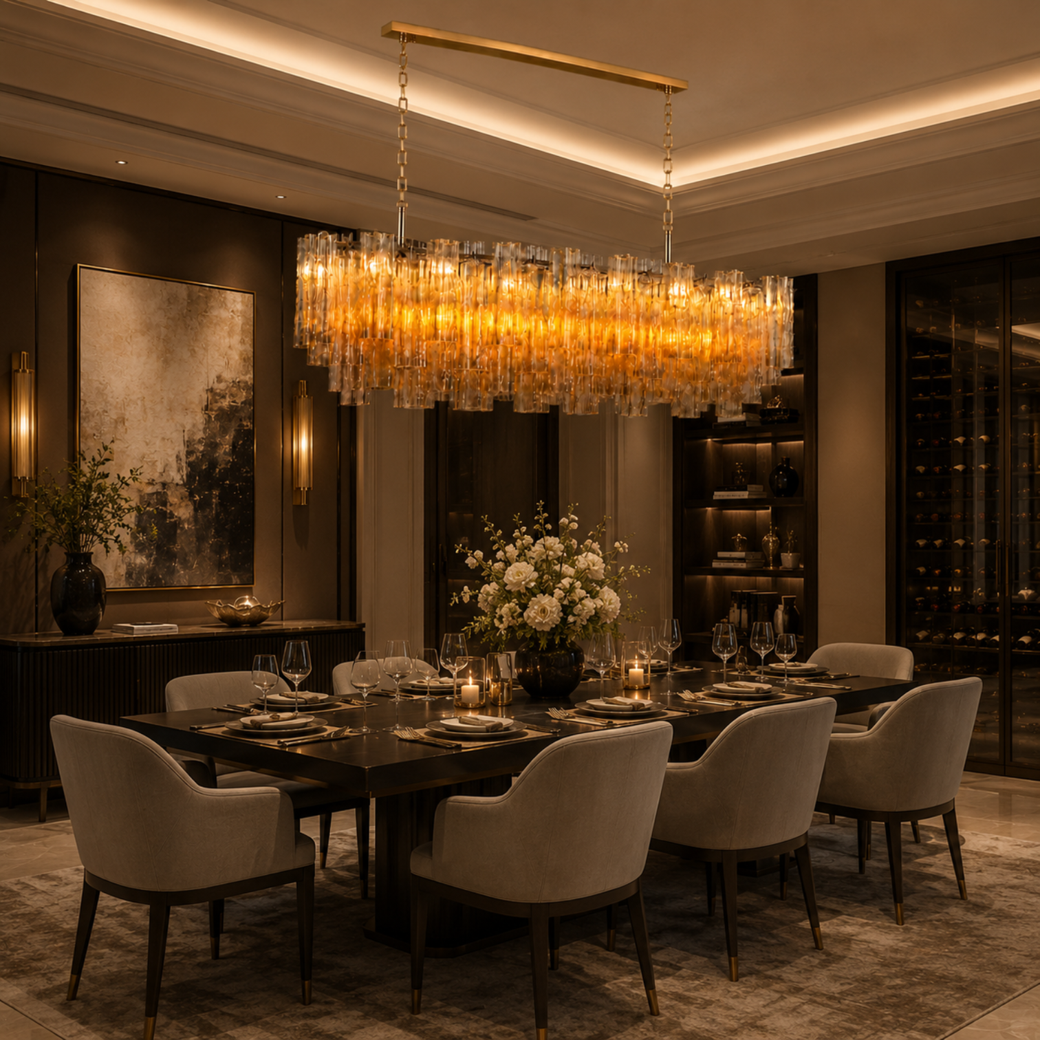 ANETTA Rectangular Hand Craft Glass Pendant Light Chandeliers Kitchen Dinning Table Dimmable - 7Pandas Australia