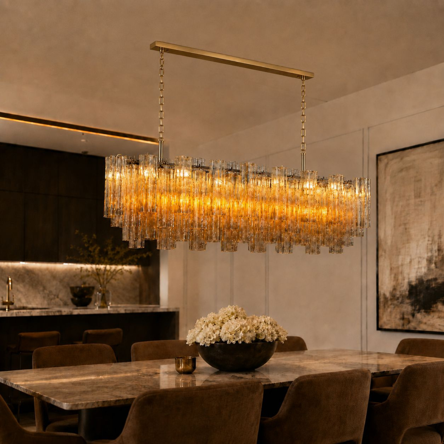 ANETTA Rectangular Hand Craft Glass Pendant Light Chandeliers Kitchen Dinning Table Dimmable - 7Pandas Australia