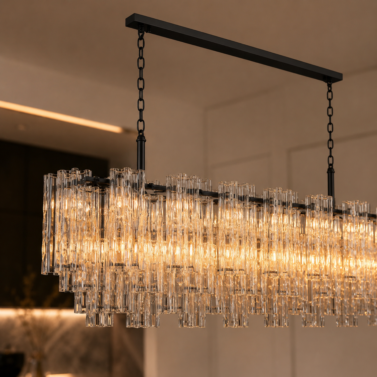ANETTA Rectangular Hand Craft Glass Pendant Light Chandeliers Kitchen Dinning Table Dimmable - 7Pandas Australia