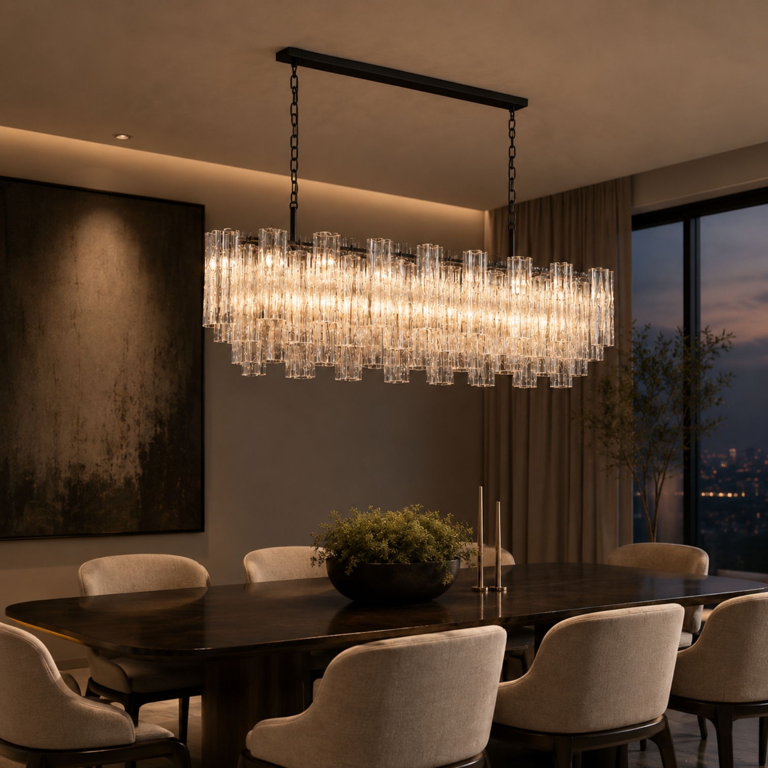 ANETTA Rectangular Hand Craft Glass Pendant Light Chandeliers Kitchen Dinning Table Dimmable - 7Pandas Australia