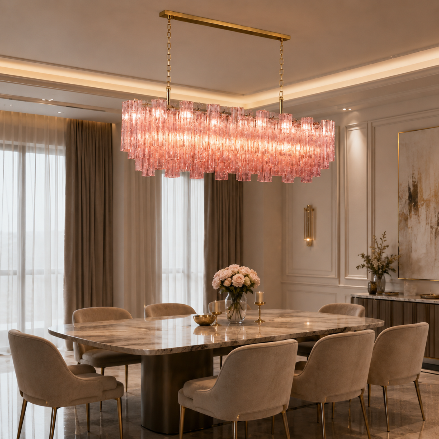 ANETTA Rectangular Hand Craft Glass Pendant Light Chandeliers Kitchen Dinning Table Dimmable - 7Pandas Australia