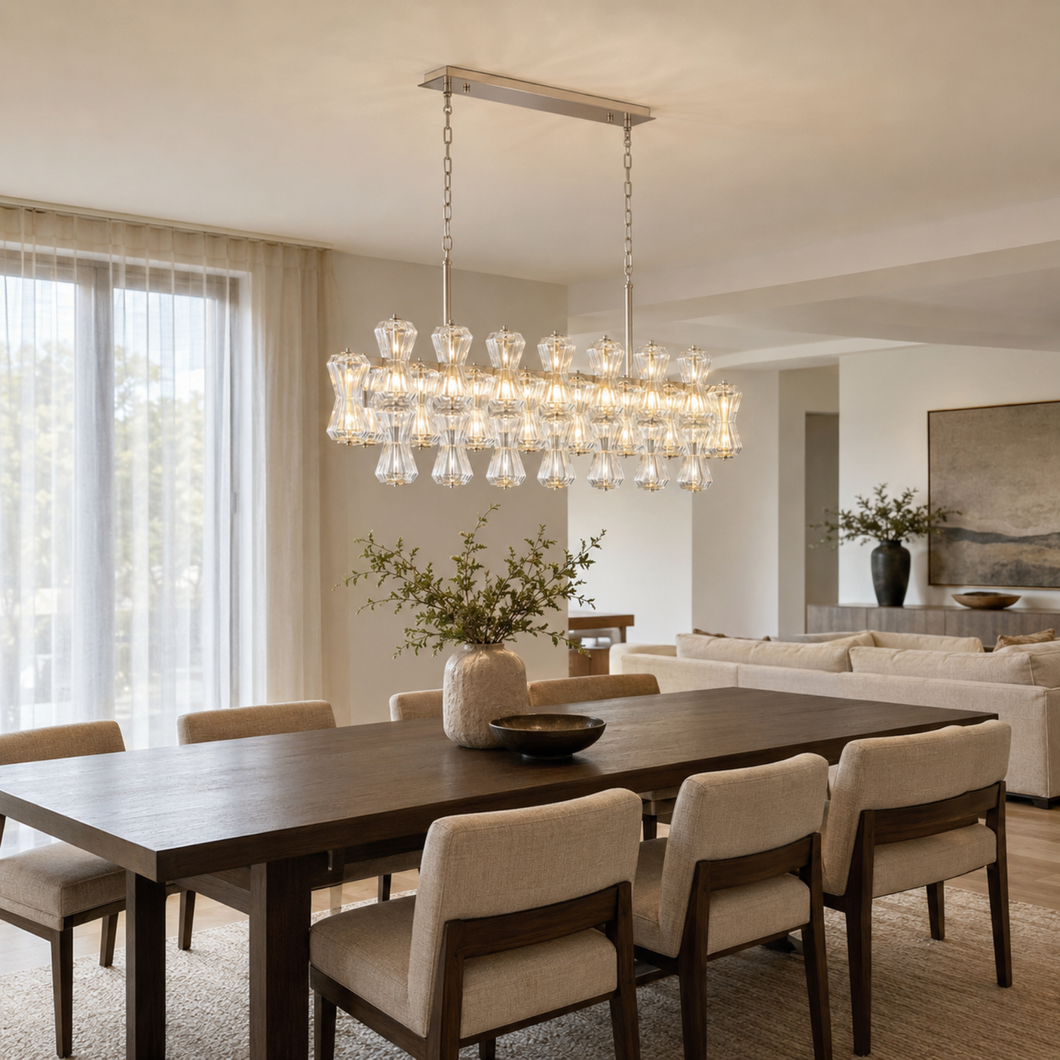 ARES 1150mm LED Rectangular Crystal Dinning Chandelier Dimmable with LED Bulb Aged Brass - 7Pandas Australia
