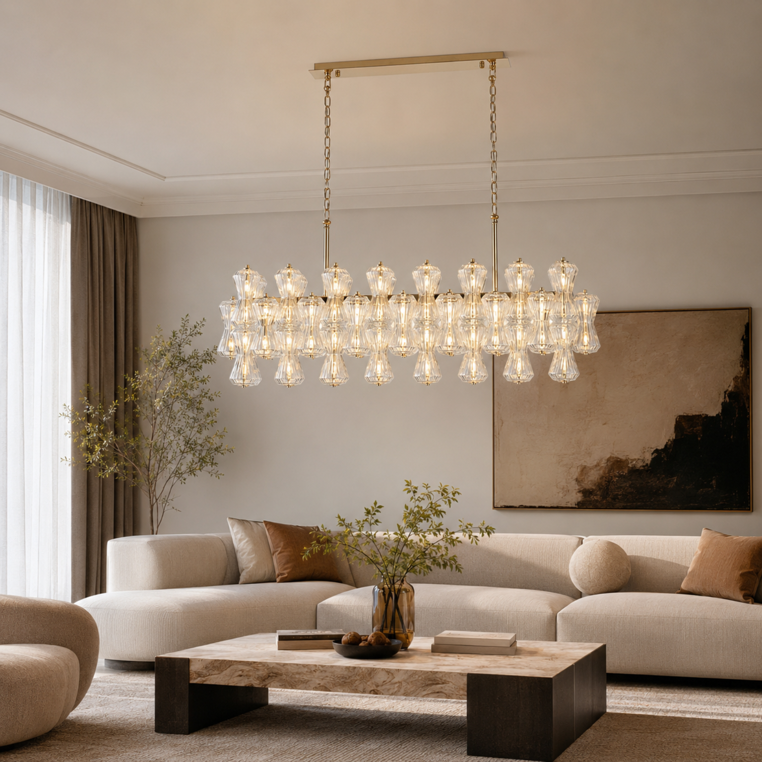 ARES 1150mm LED Rectangular Crystal Dinning Chandelier Dimmable with LED Bulb Aged Brass - 7Pandas Australia