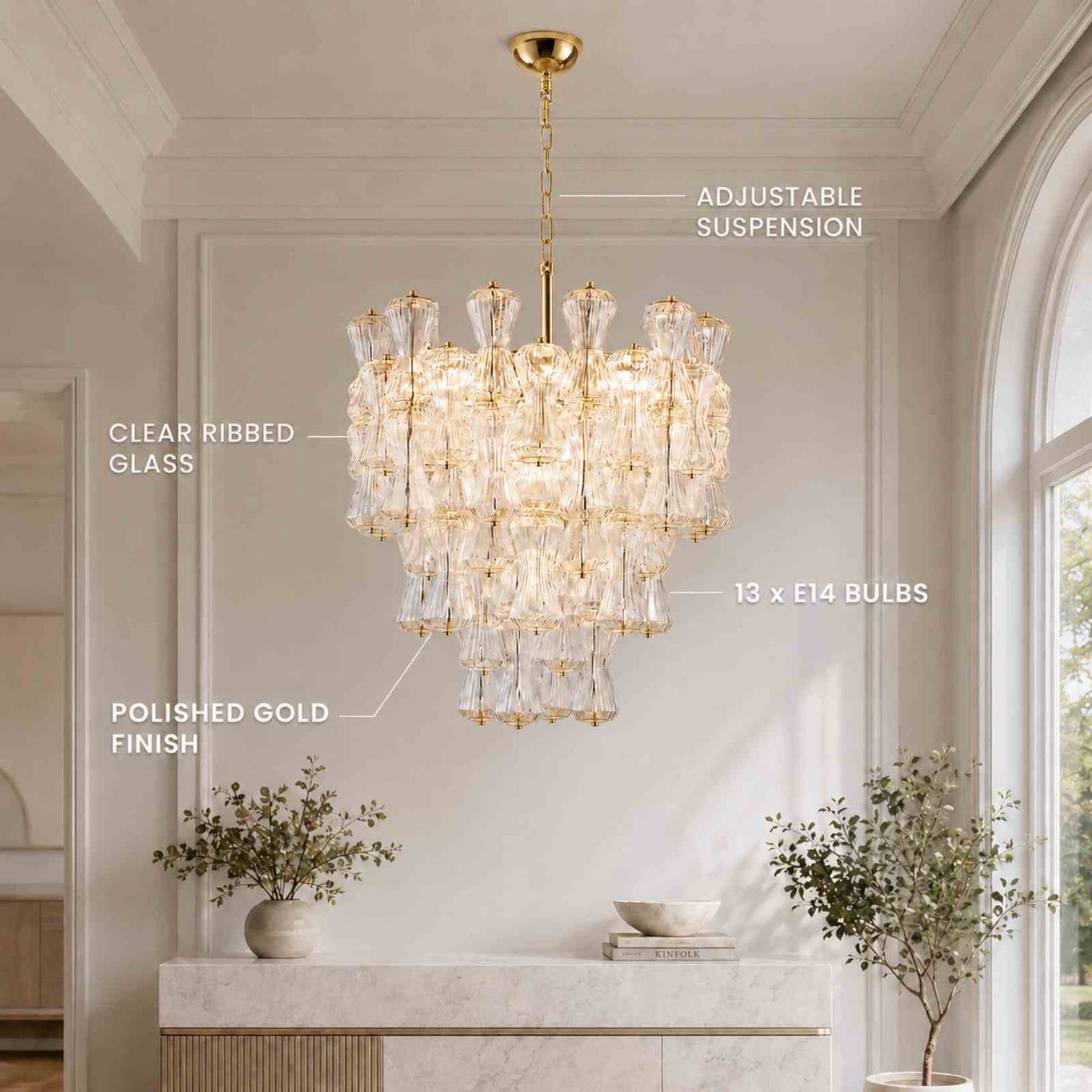 ARES Modern Style Round Chandelier Clear Hand Craft Glass Pendant Ceiling Feature - 7Pandas Australia