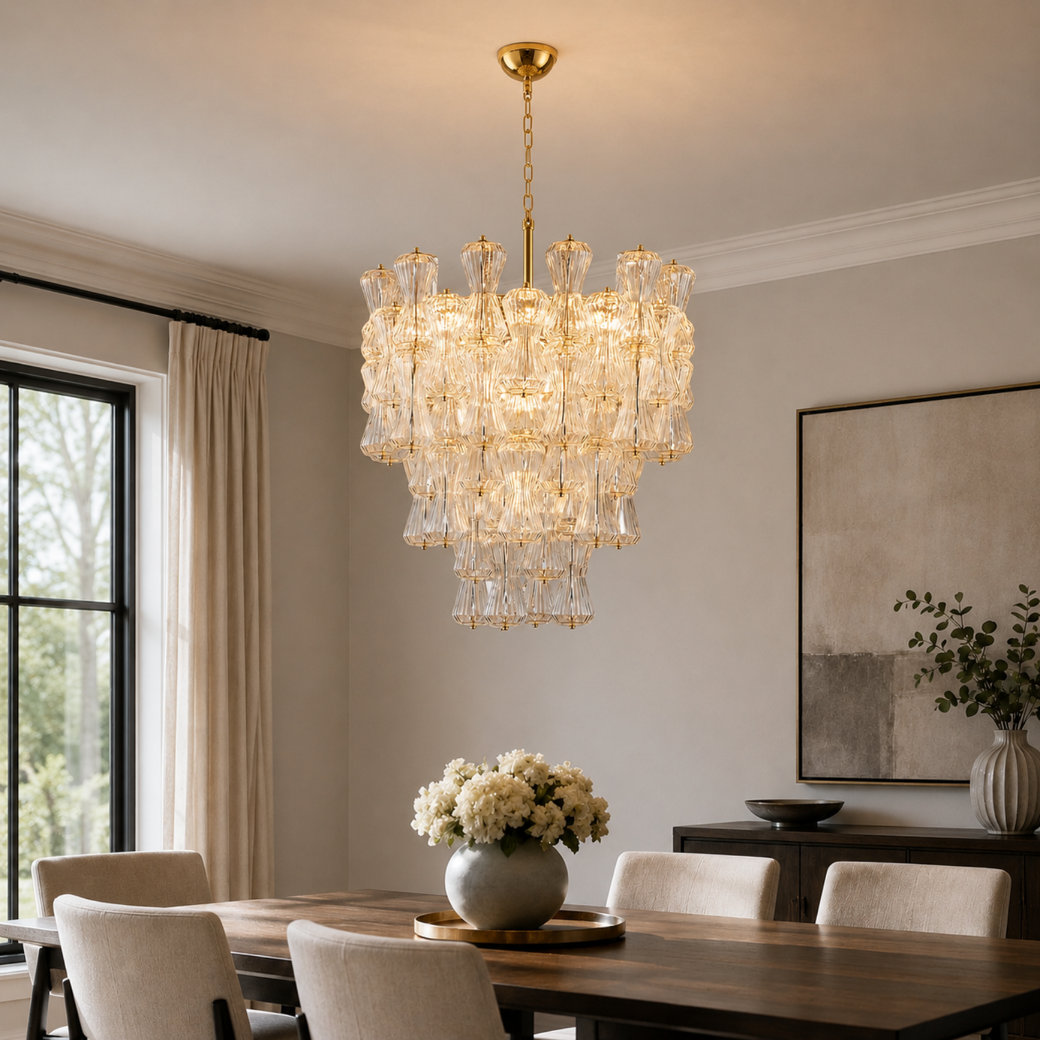 ARES Modern Style Round Chandelier Clear Hand Craft Glass Pendant Ceiling Feature - 7Pandas Australia