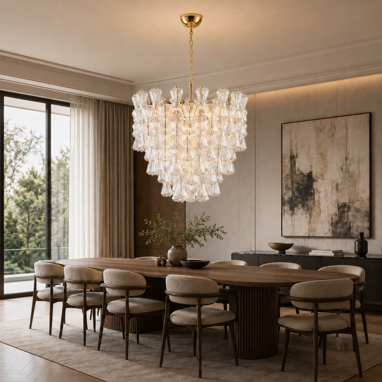 ARES Modern Style Round Chandelier Clear Hand Craft Glass Pendant Ceiling Feature - 7Pandas Australia