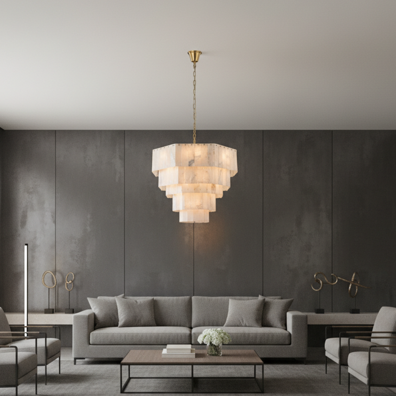 ASHLY Alabaster Modern Luxury Style Chandeliers Living Room Aged Brass E14 Base - 7Pandas Australia