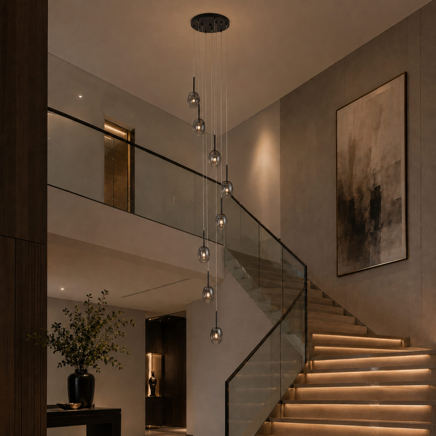HERA LED Staircase Pendant Chandelier Lights Multi-Light Glass Fixture Dimmable - 7Pandas Australia