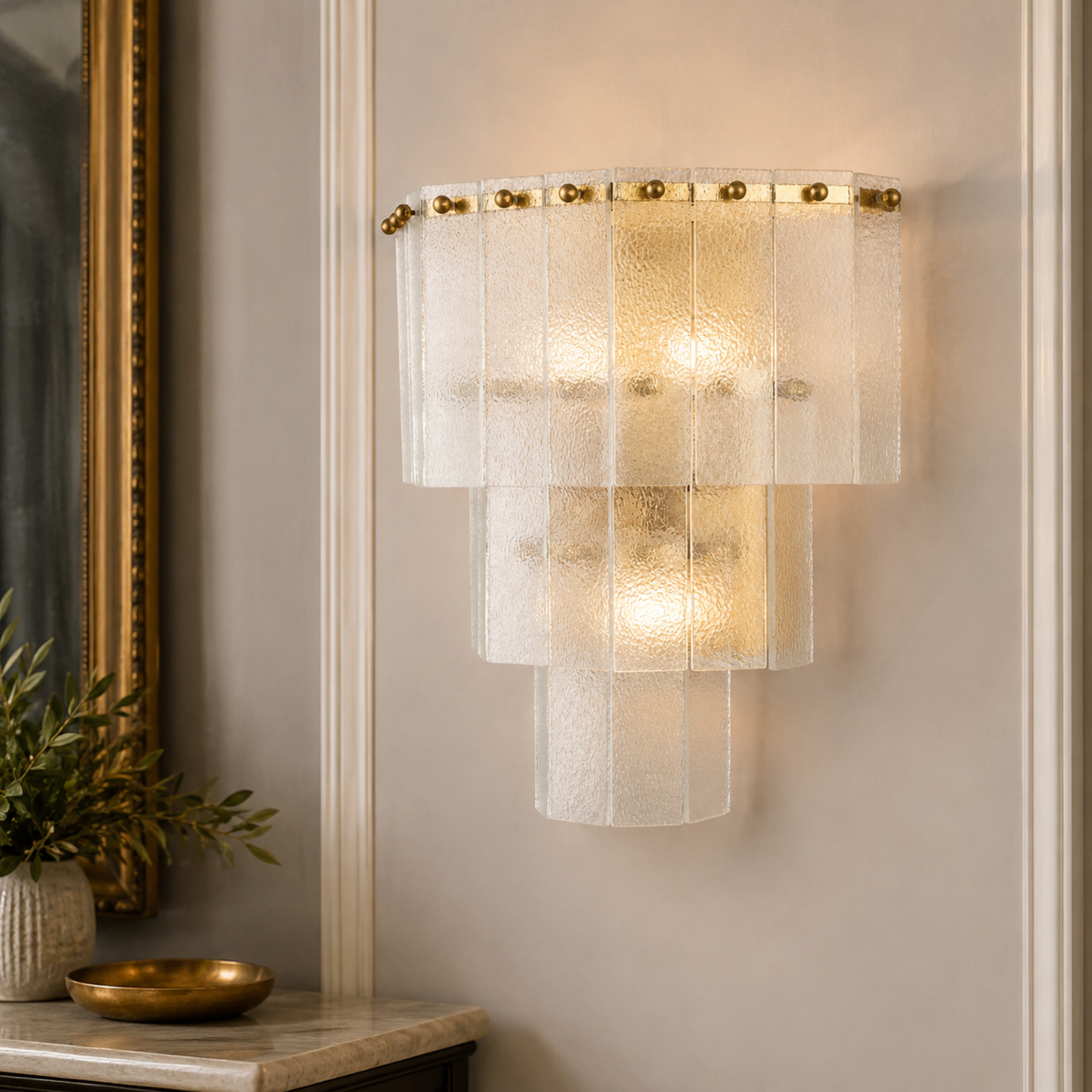 JOANA Interior Designer Aged Brass Wall Light Layered Glass Sconce with LED Bulb Dimmable - 7Pandas Australia