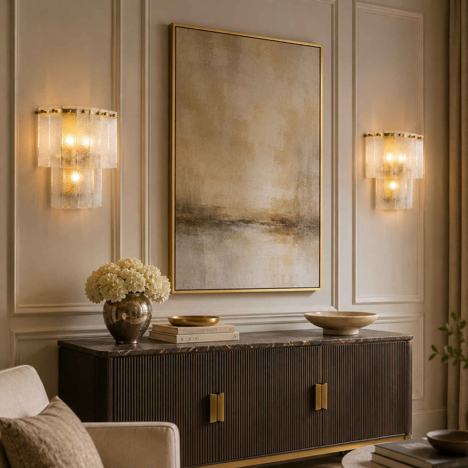 JOANA Interior Designer Aged Brass Wall Light Layered Glass Sconce with LED Bulb Dimmable - 7Pandas Australia