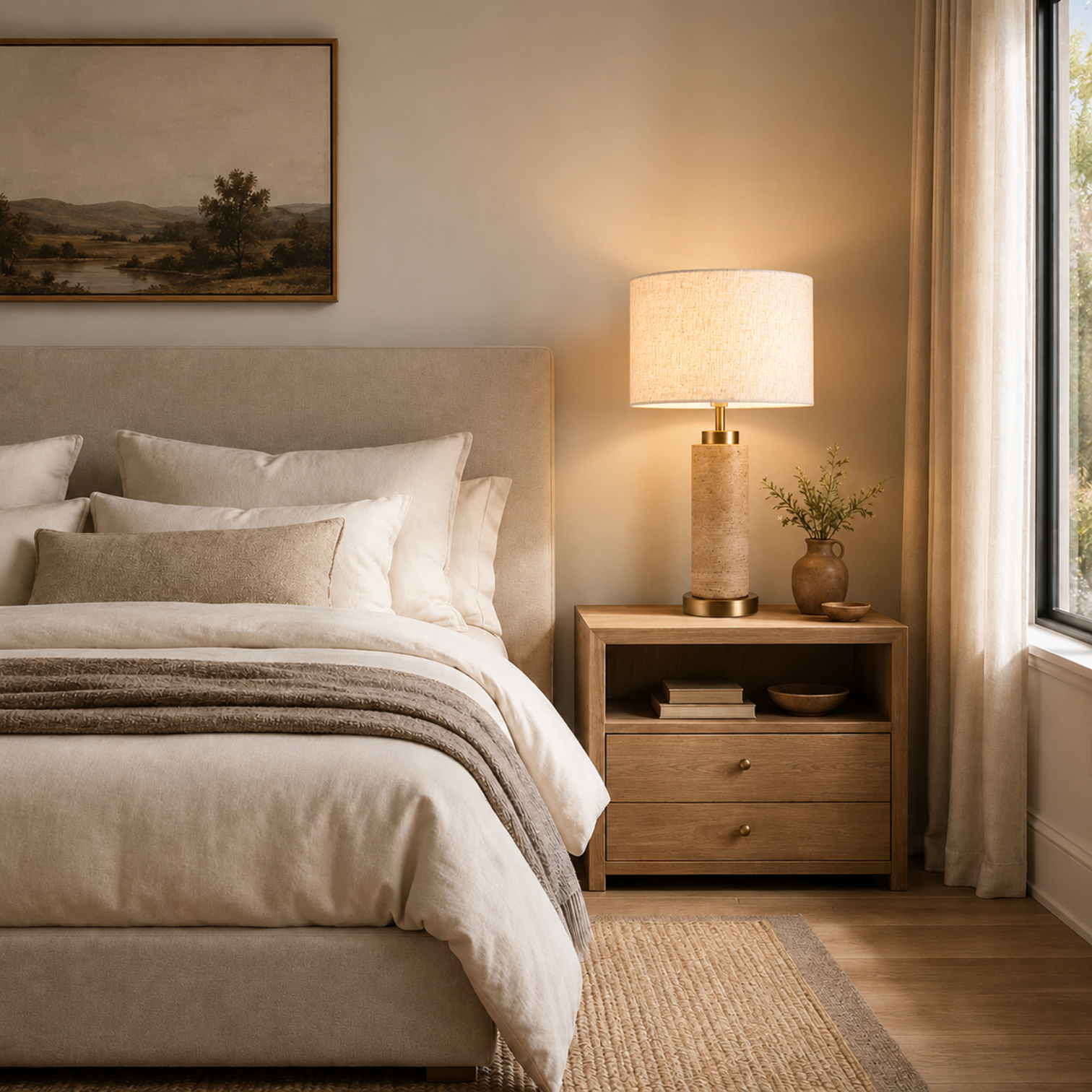 MIA Modern Table Lamp With White Shade Stone Style Base - 7Pandas Australia